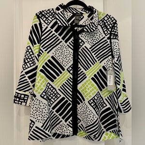 Ali Miles Stylish Black and Green Patterned Women's Blouse
